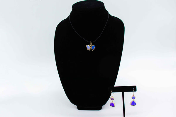Handcrafted butterfly wing necklace from Peru, Amazonas collection