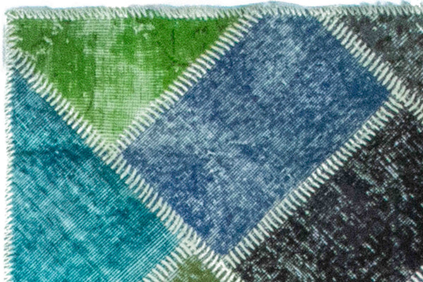 Cheeko Patchwork Carpet – Vintage Turquoise and Purple Design