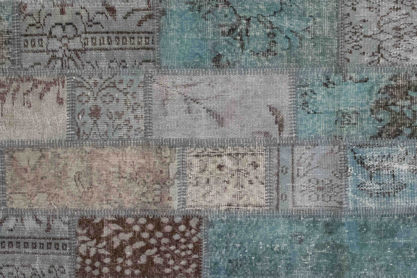 Balya Patchwork Carpet – Blue and Gray Runner Rug