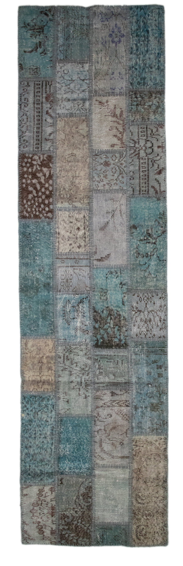 Balya Patchwork Carpet – Blue and Gray Runner Rug