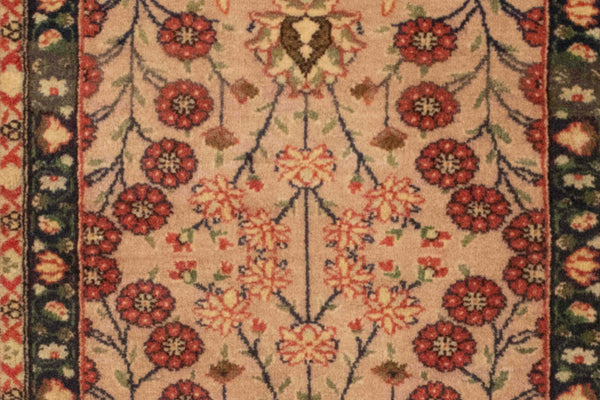 Hereke Vintage Carpet with Flower Pattern in Peach and Red